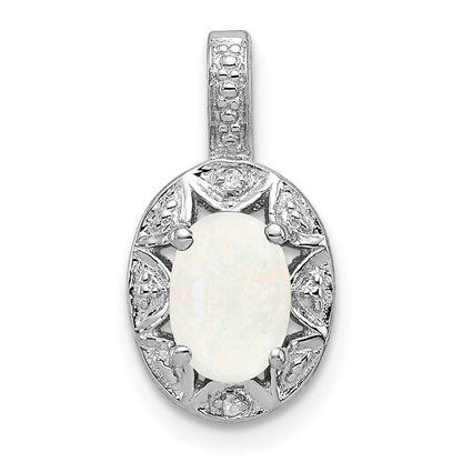 Sterling Silver Rhodium-Plated Diam. & Created Opal Pendant