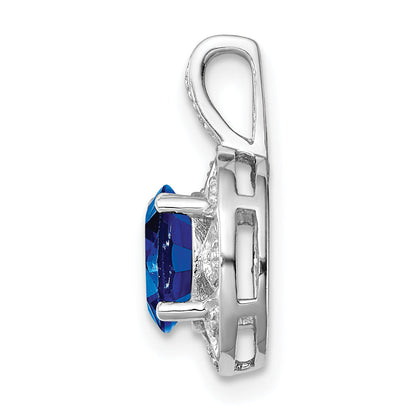 Sterling Silver Rhodium-Plated Diam. & Created Sapphire Pendant
