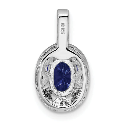 Sterling Silver Rhodium-Plated Diam. & Created Sapphire Pendant