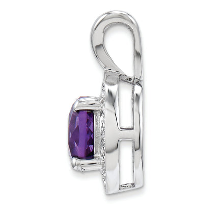 Sterling Silver Rhodium-Plated Diam. & Amethyst Pendant