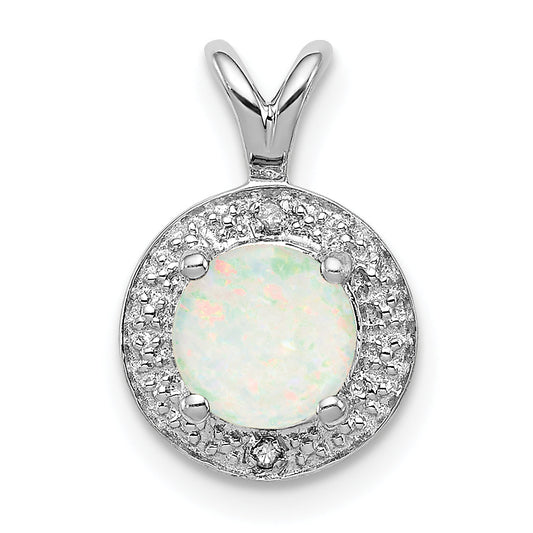 Sterling Silver Rhodium-Plated Diam. & Created Opal Pendant