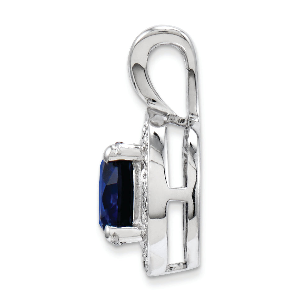 Sterling Silver Rhodium-Plated Diam. & Created Sapphire Pendant