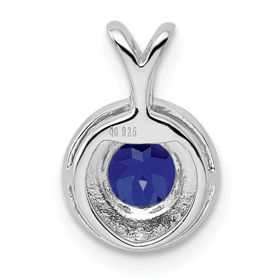 Sterling Silver Rhodium-Plated Diam. & Created Sapphire Pendant