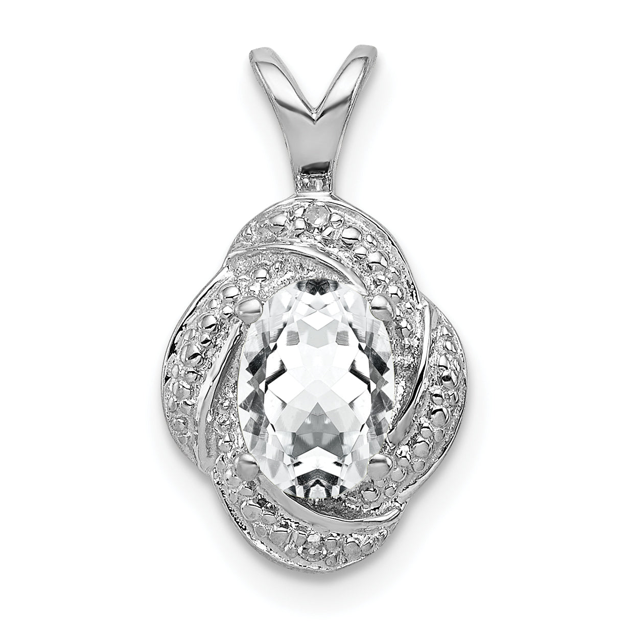 Sterling Silver Rhodium-Plated Diam. & White Topaz Pendant