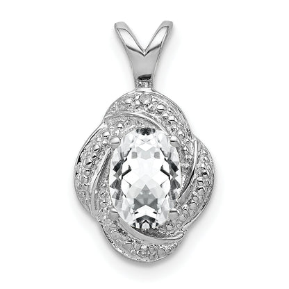 Sterling Silver Rhodium-Plated Diam. & White Topaz Pendant