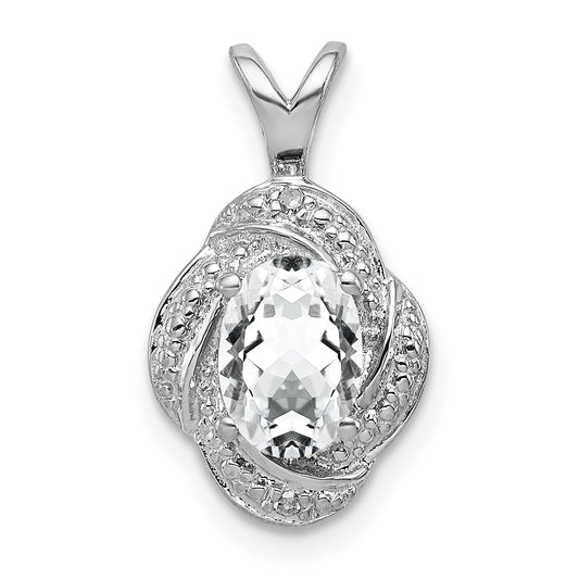 Sterling Silver Rhodium-Plated Diam. & White Topaz Pendant