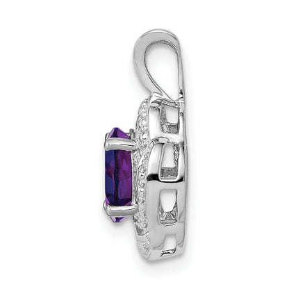 Sterling Silver Rhodium-Plated Diam. & Amethyst Pendant