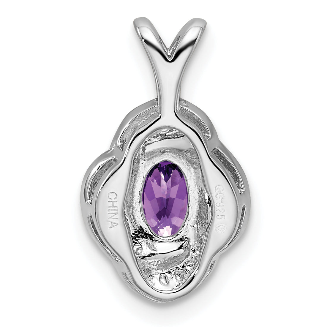 Sterling Silver Rhodium-Plated Diam. & Amethyst Pendant