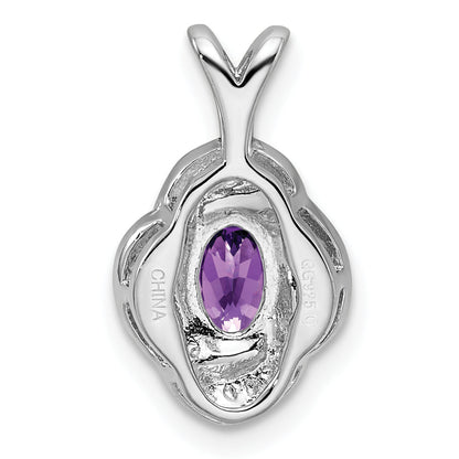 Sterling Silver Rhodium-Plated Diam. & Amethyst Pendant
