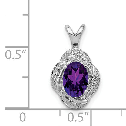 Sterling Silver Rhodium-Plated Diam. & Amethyst Pendant