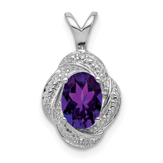 Sterling Silver Rhodium-Plated Diam. & Amethyst Pendant