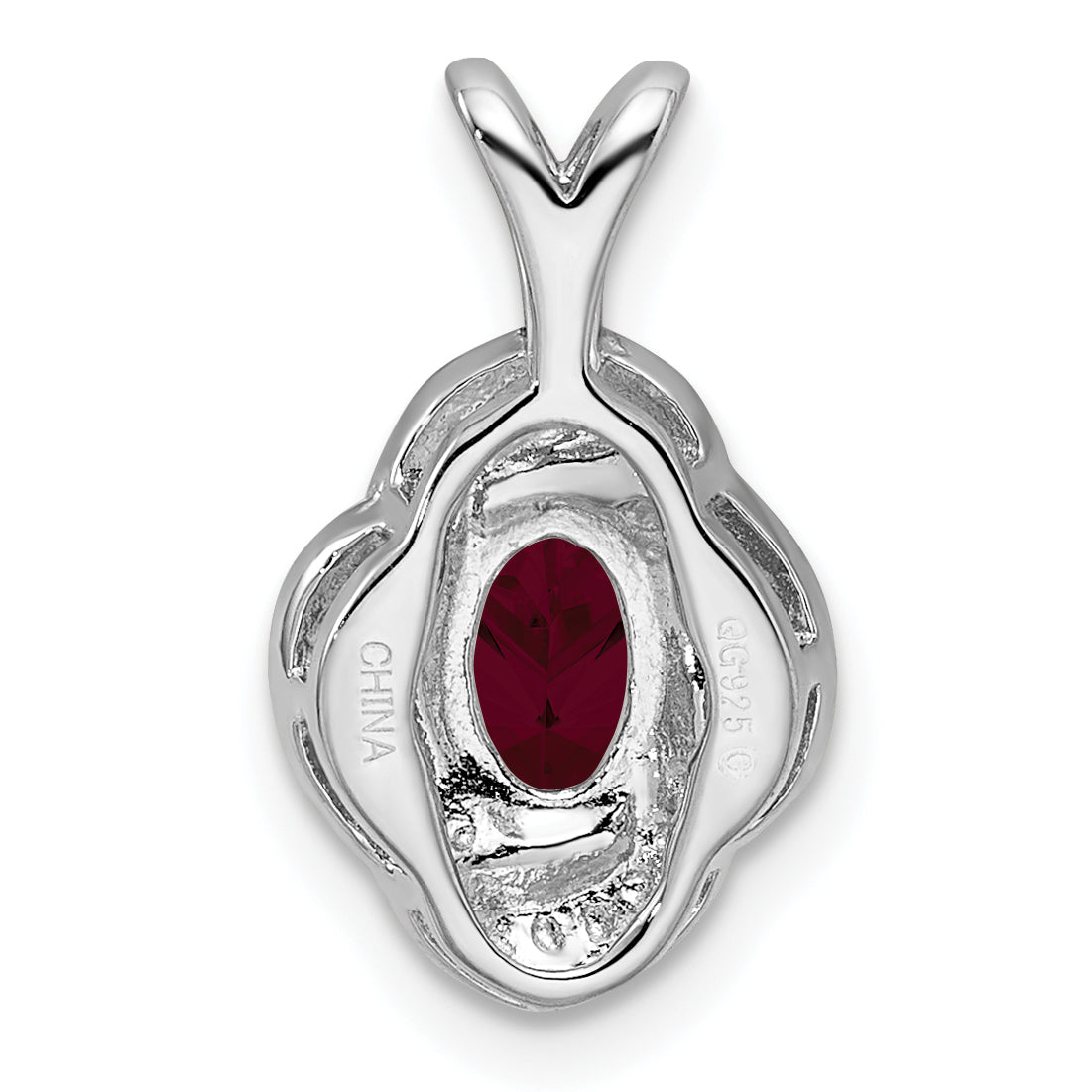 Sterling Silver Rhodium Plated Diamond And Lab Created Ruby Pendant