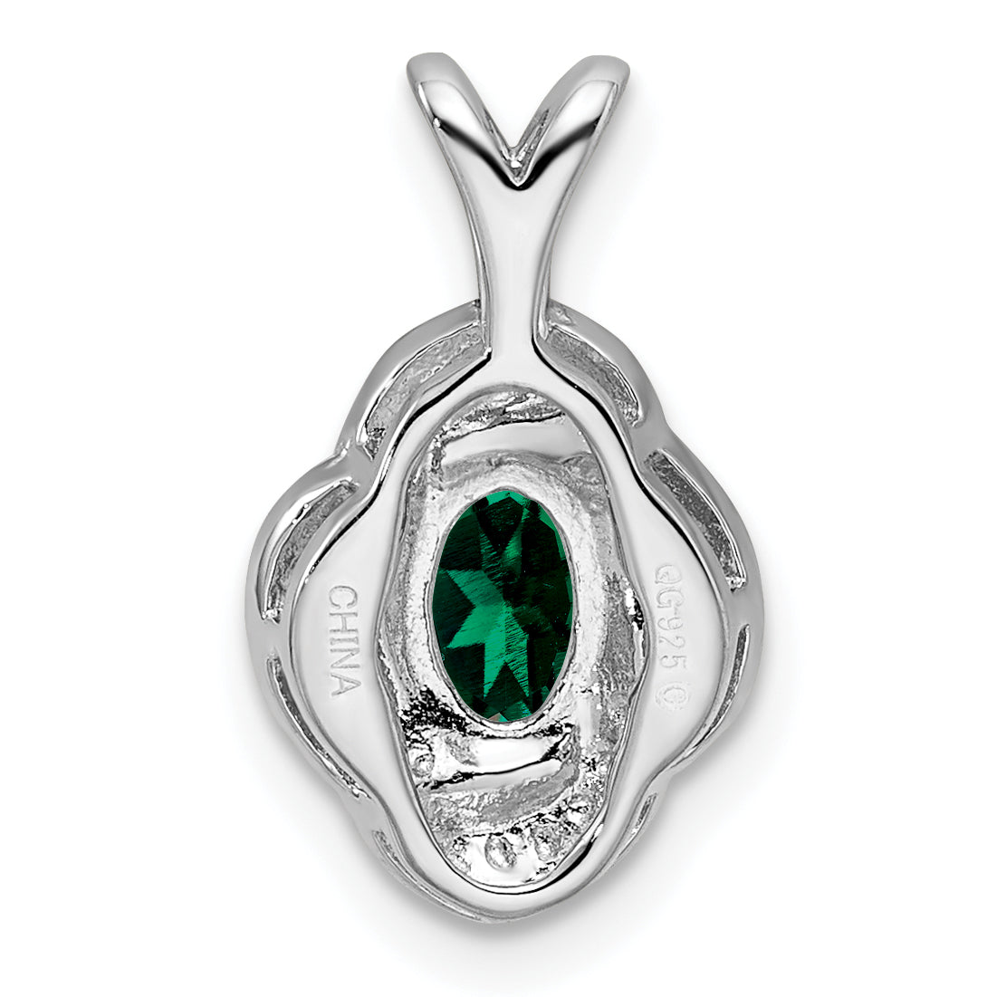 Sterling Silver Rhodium-Plated Diam. & Created Emerald Pendant