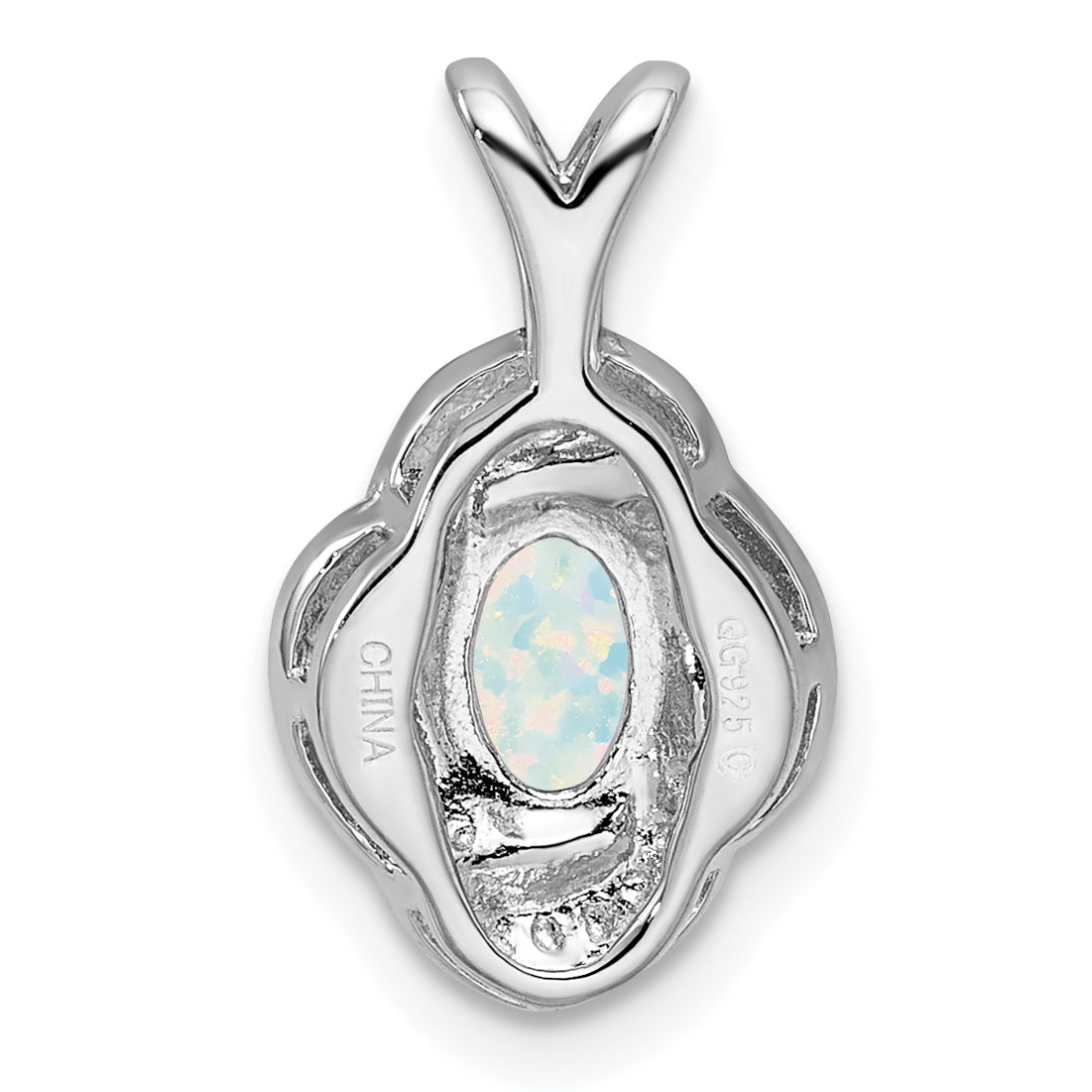 Sterling Silver Rhodium-Plated Diam. & Created Opal Pendant