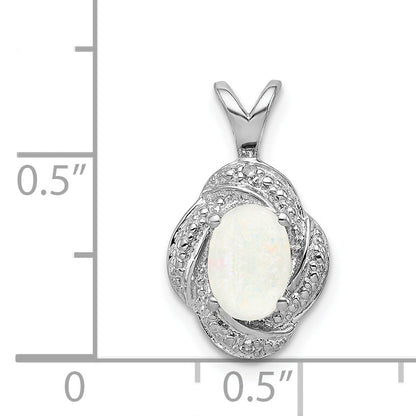 Sterling Silver Rhodium-Plated Diam. & Created Opal Pendant