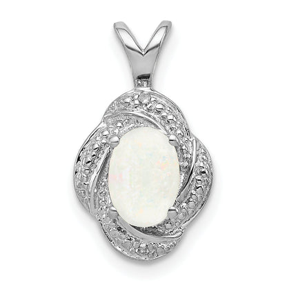 Sterling Silver Rhodium-Plated Diam. & Created Opal Pendant