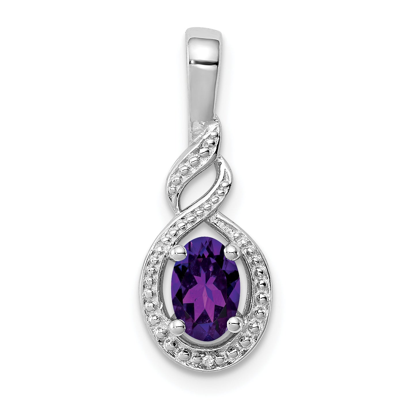Sterling Silver Rhodium-Plated Amethyst & Diam. Pendant