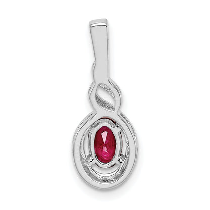 Sterling Silver Rhodium-Plated Created Ruby & Diam. Pendant