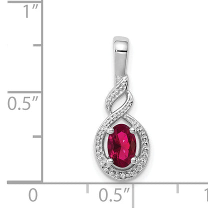 Sterling Silver Rhodium-Plated Created Ruby & Diam. Pendant