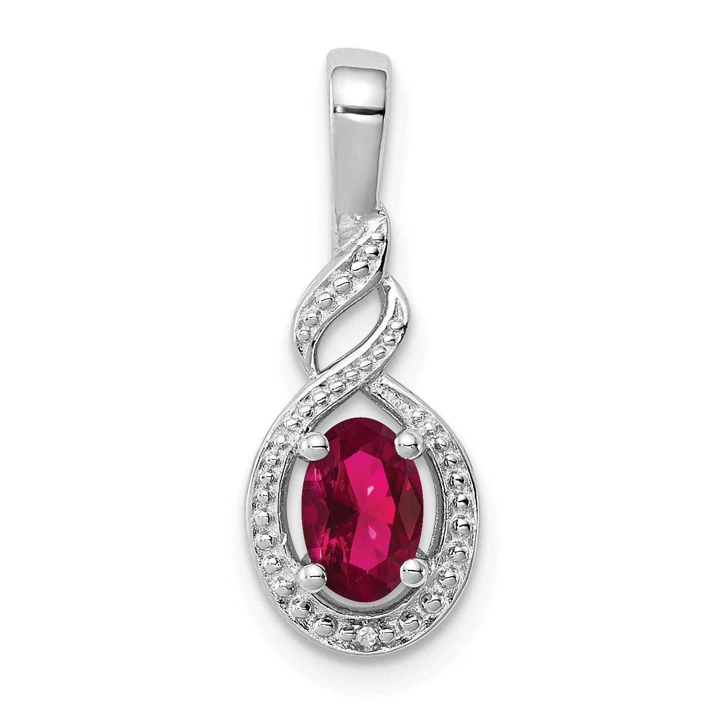 Sterling Silver Rhodium-Plated Created Ruby & Diam. Pendant