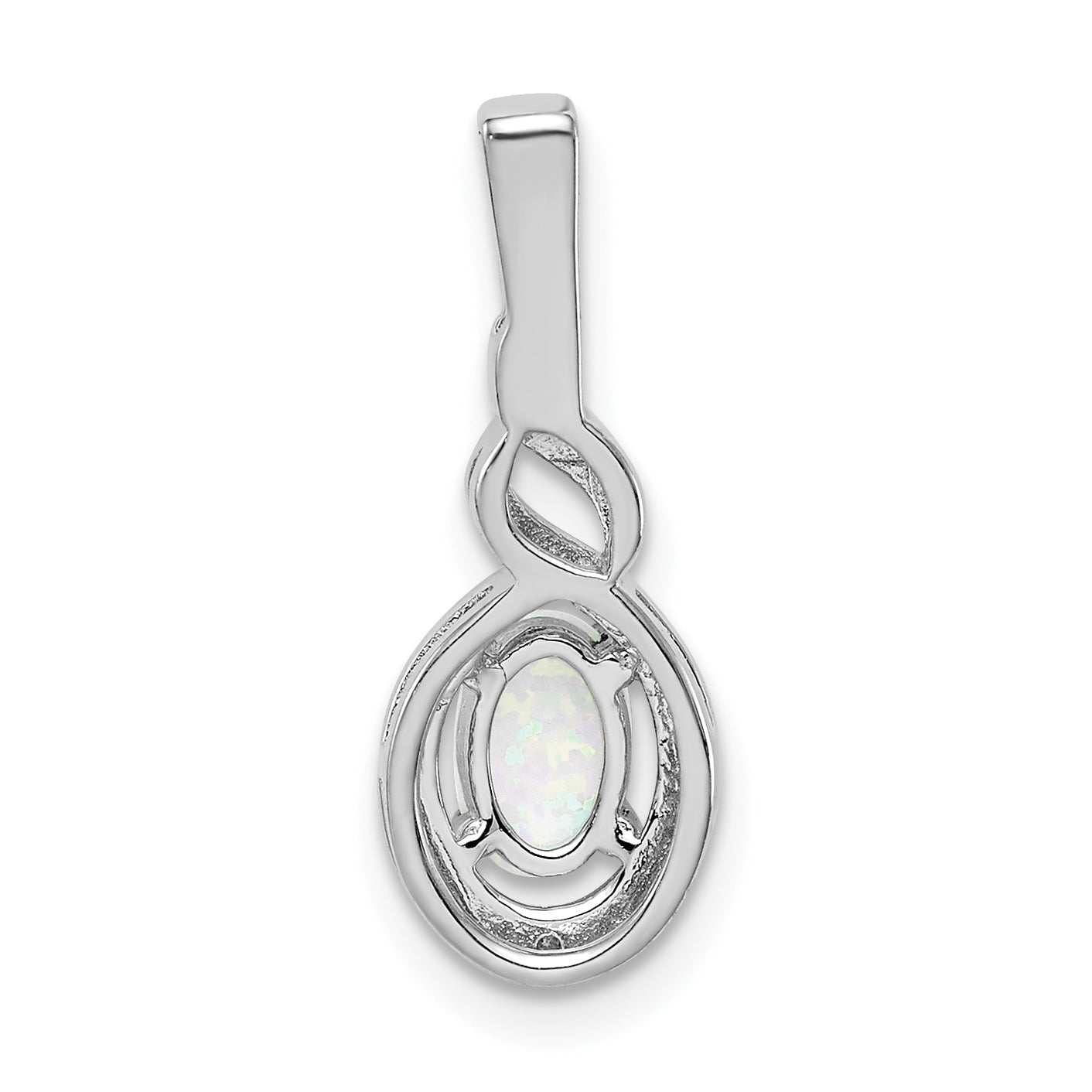 Sterling Silver Rhodium-Plated Created Opal & Diam. Pendant