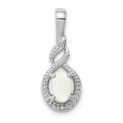 Sterling Silver Rhodium-Plated Created Opal & Diam. Pendant