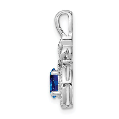 Sterling Silver Rhodium-Plated Created Sapphire & Diam. Pendant