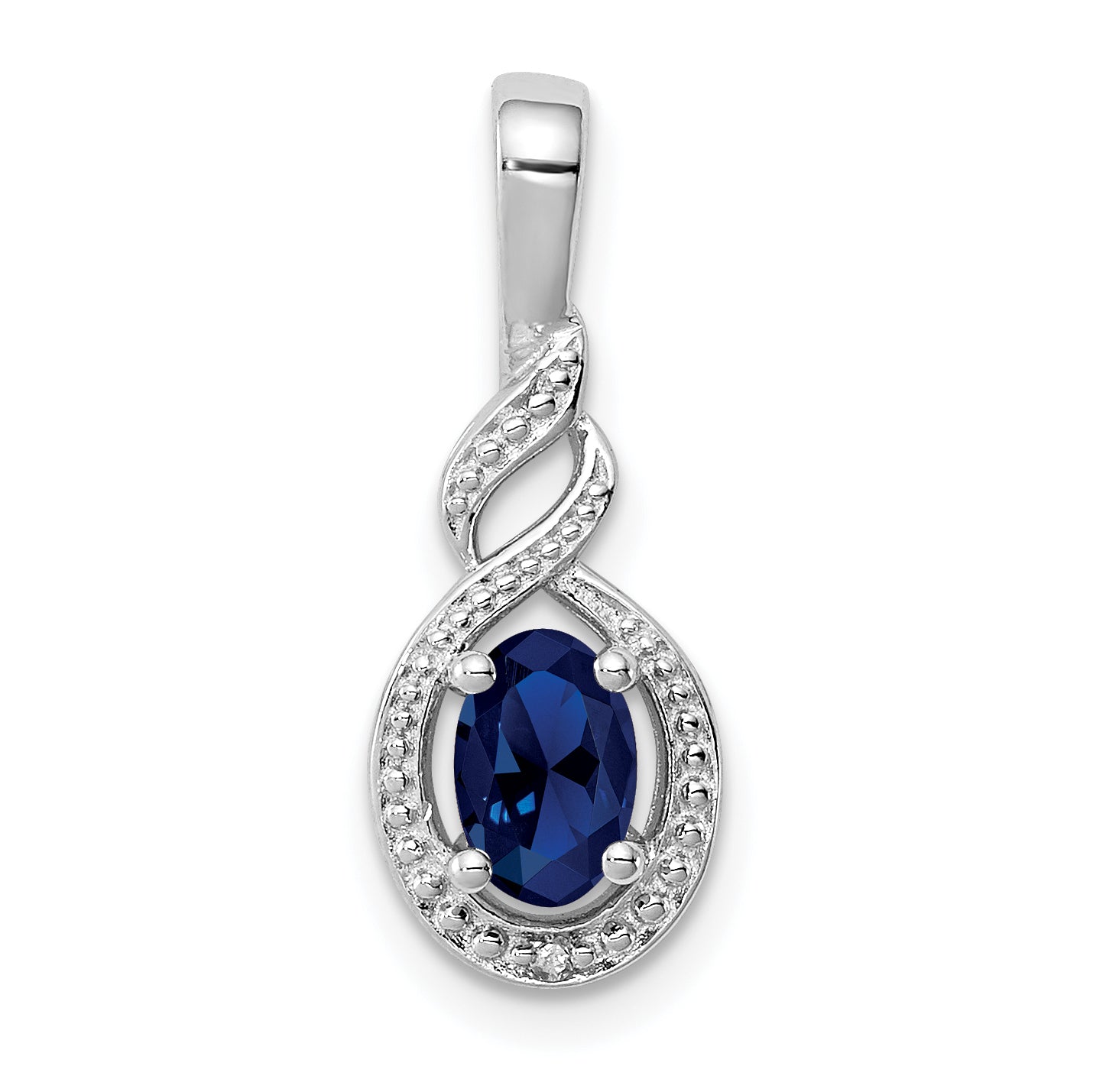 Sterling Silver Rhodium-Plated Created Sapphire & Diam. Pendant