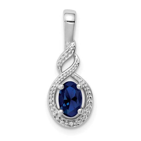 Sterling Silver Rhodium-Plated Created Sapphire & Diam. Pendant