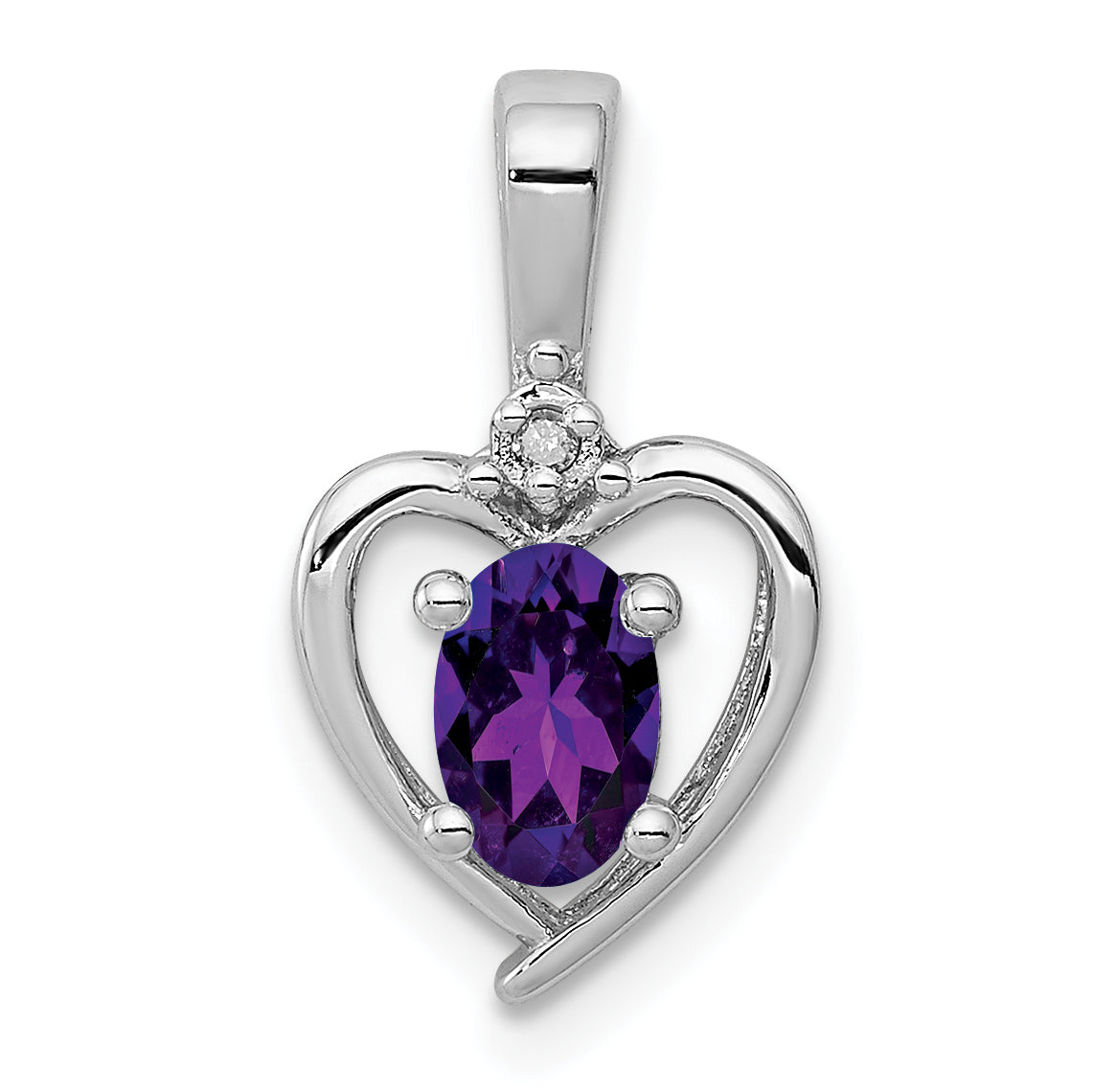 Sterling Silver Rhodium-Plated Amethyst & Diam. Pendant