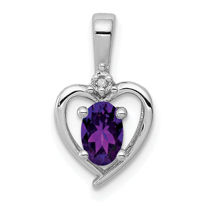 Sterling Silver Rhodium-Plated Amethyst & Diam. Pendant