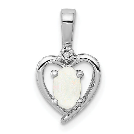 Sterling Silver Rhodium-Plated Created Opal & Diam. Pendant