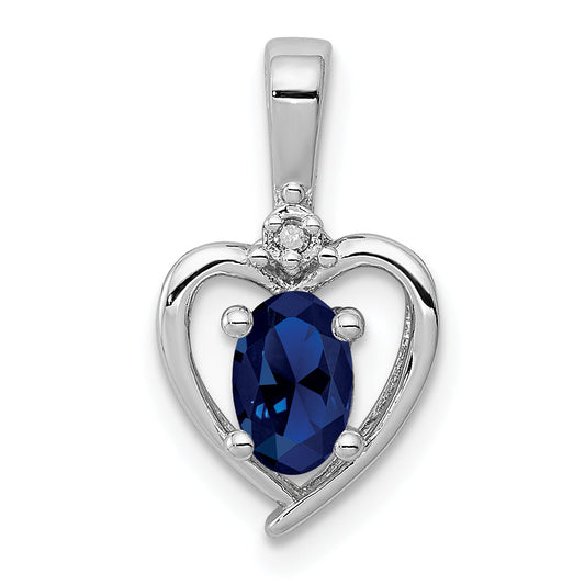 Sterling Silver Rhodium-Plated Created Sapphire & Diam. Pendant