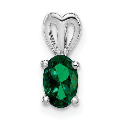 Sterling Silver Rhodium-Plated Created Emerald Pendant