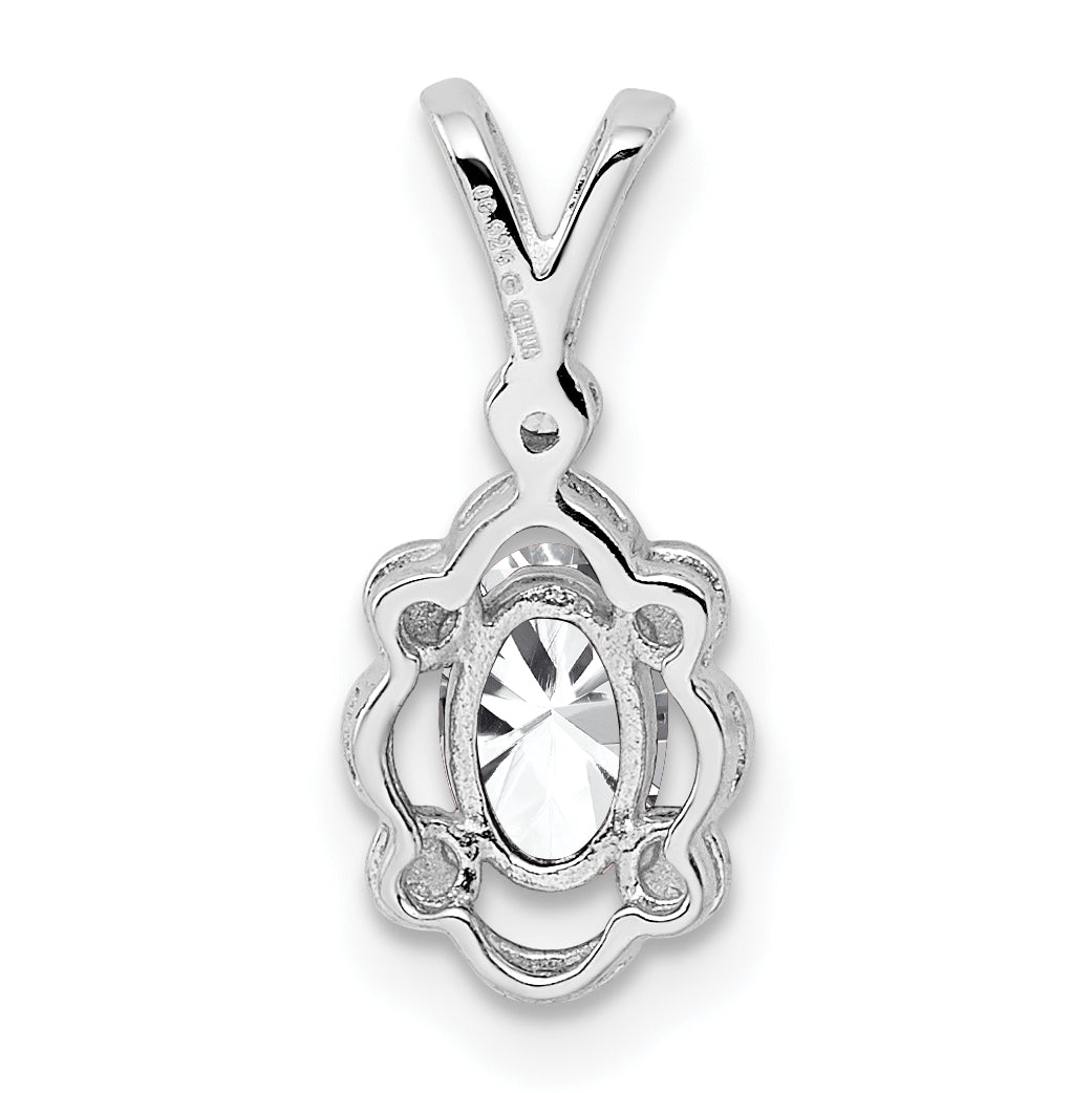 Sterling Silver Rhodium-Plated White Topaz & Diam. Pendant