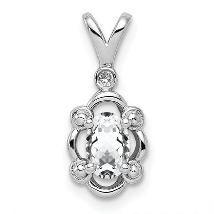 Sterling Silver Rhodium-Plated White Topaz & Diam. Pendant