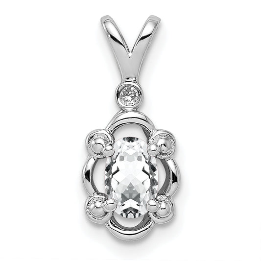 Sterling Silver Rhodium-Plated White Topaz & Diam. Pendant