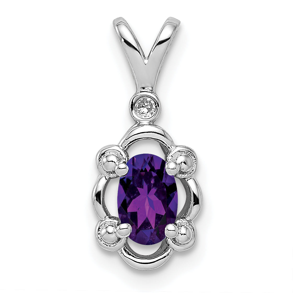 Sterling Silver Rhodium-Plated Amethyst & Diam. Pendant