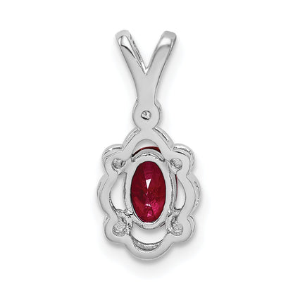 Sterling Silver Rhodium-Plated Created Ruby & Diam. Pendant
