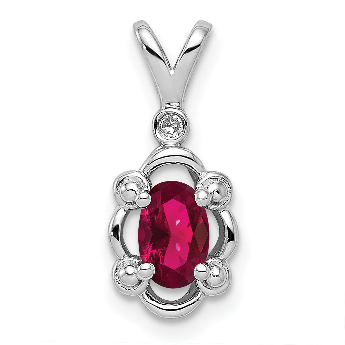 Sterling Silver Rhodium-Plated Created Ruby & Diam. Pendant