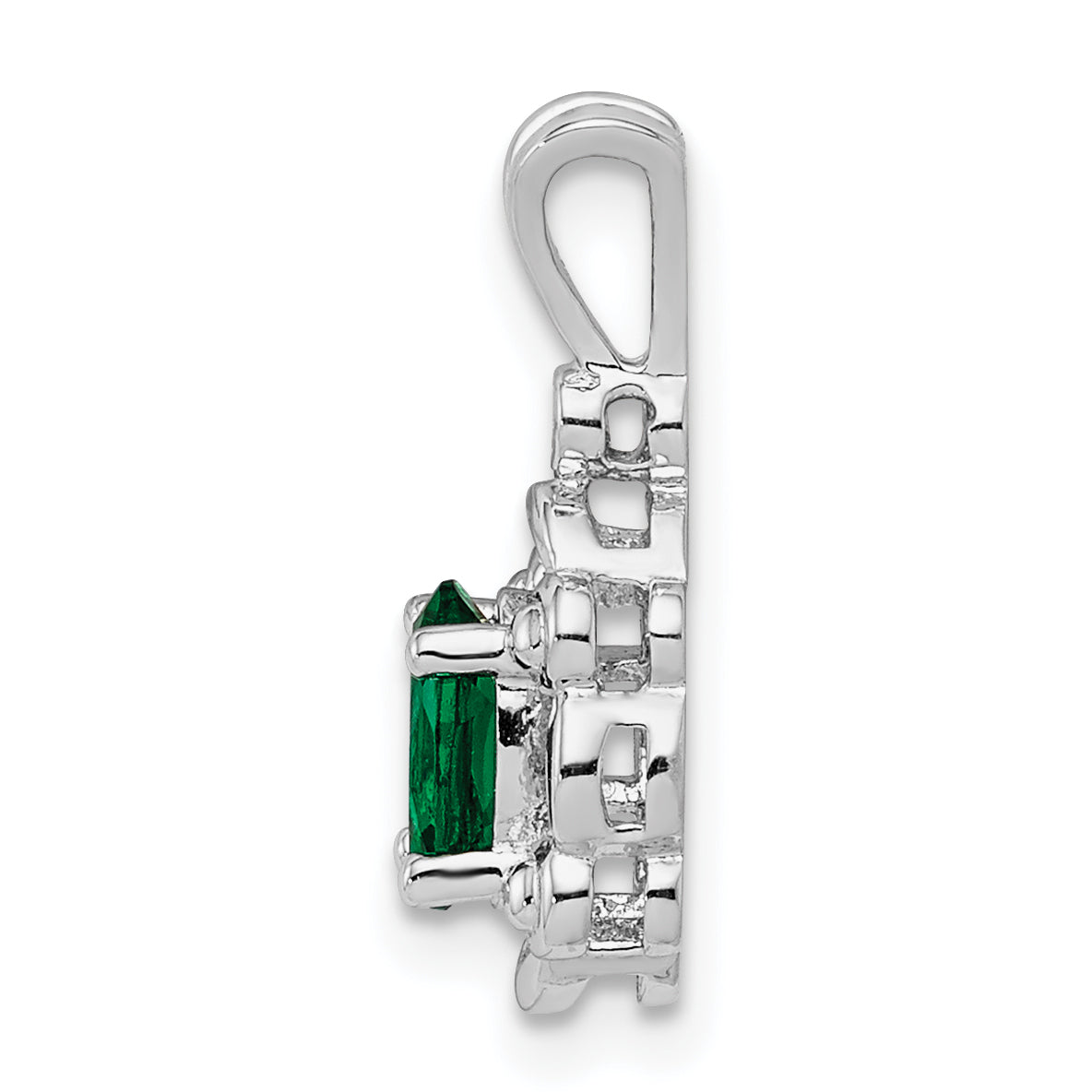Sterling Silver Rhodium-Plated Created Emerald & Diam. Pendant