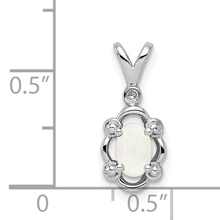 Sterling Silver Rhodium-Plated Created Opal & Diam. Pendant