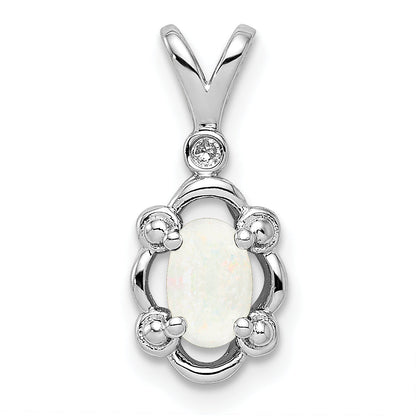 Sterling Silver Rhodium-Plated Created Opal & Diam. Pendant
