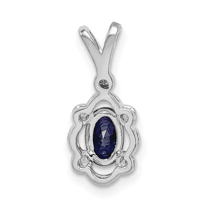 Sterling Silver Rhodium-Plated Created Sapphire & Diam. Pendant
