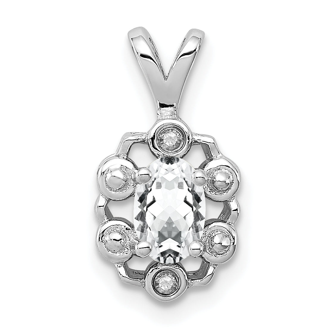 Sterling Silver Rhodium-Plated White Topaz & Diam. Pendant