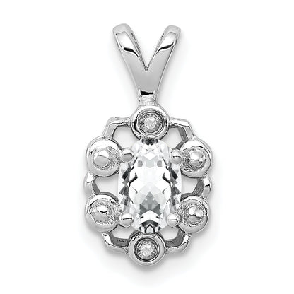 Sterling Silver Rhodium-Plated White Topaz & Diam. Pendant