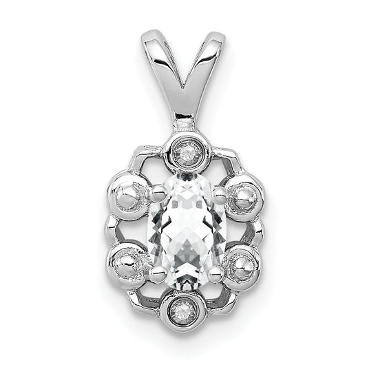 Sterling Silver Rhodium-Plated White Topaz & Diam. Pendant