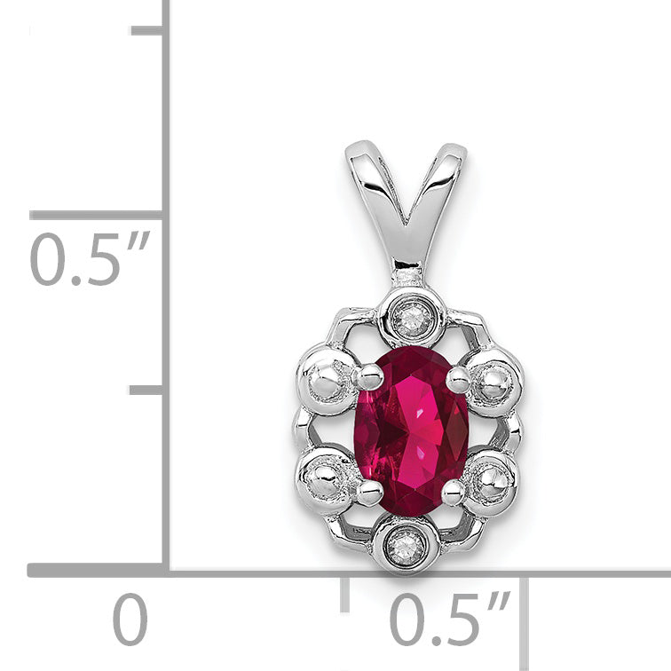 Sterling Silver Rhodium-Plated Created Ruby & Diam. Pendant