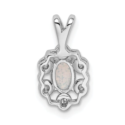 Sterling Silver Rhodium-Plated Created Opal & Diam. Pendant