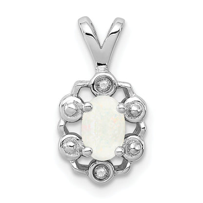 Sterling Silver Rhodium-Plated Created Opal & Diam. Pendant